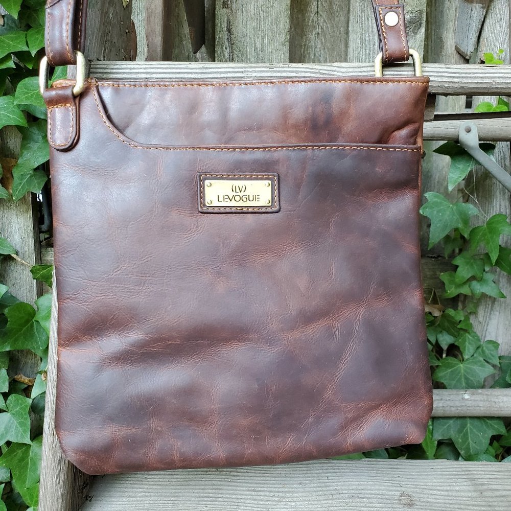 Rich Distressed Brown Leather Crossbody Bag